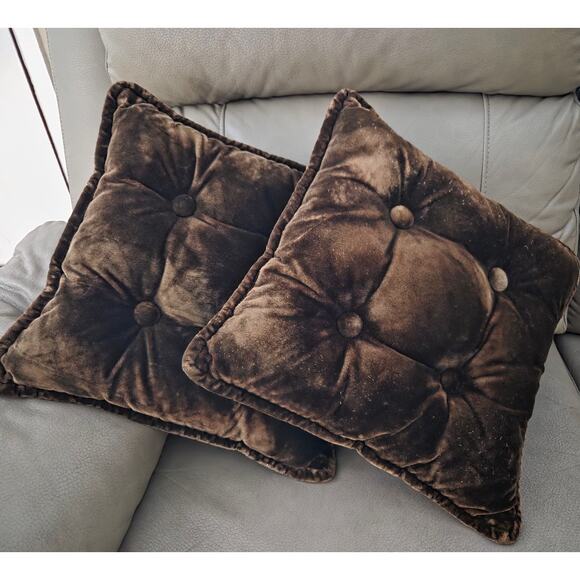 Lot 2 Mid-Century Tufted Pillows Green Brown Vintage MCM Square Moody - Picture 1 of 8